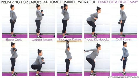 At Home Dumbbell Workout, Home Dumbbell Workout, Labor At Home, Preparing For Labor, Exercise For Pregnant Women, Dumbbell Workout At Home, Diary Of A Fit Mommy, Fitness Diary, Full Body Dumbbell Workout