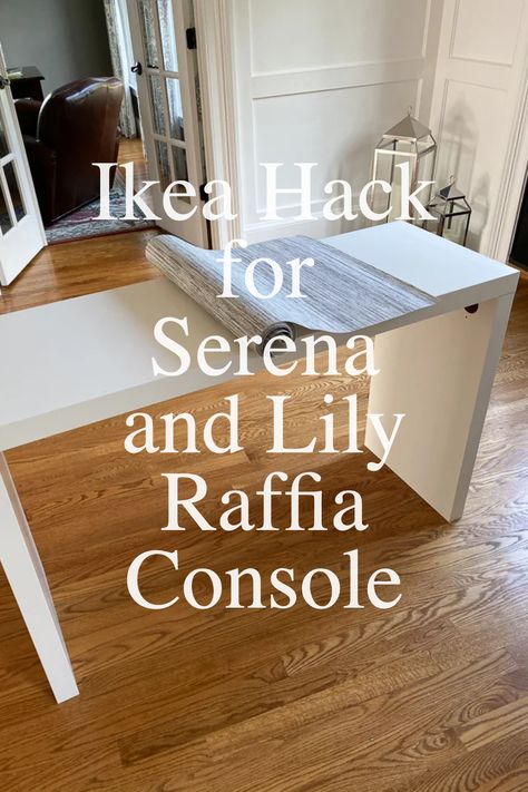 Cover Furniture With Fabric, Grasscloth Covered Furniture Diy, Ikea Grasscloth Hack, Diy Grasscloth Furniture, Ikea Lack Console Table Hack, Wallpaper Furniture Diy, Dressing Table Hacks, Fabric Covered Furniture, Bathroom Built Ins