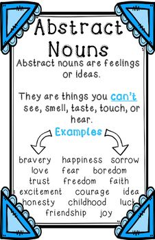 Abstract Nouns Anchor Chart by Erin L Martin | Teachers Pay Teachers Abstract Nouns Anchor Chart, Nouns Anchor Chart 2nd, Noun Anchor Chart 2nd, Common Proper Noun Anchor Chart, Nouns Poster Anchor Charts, Collective Nouns Anchor Chart, Abstract Nouns, English Language Learning Grammar, Elementary Learning