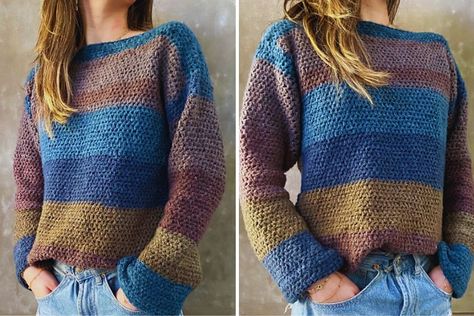 Your First Crochet Beginner Sweater - Free Crochet Pattern Sweater Crochet Pattern Free, Knitted Wardrobe, Crochet Sweater Pattern Free Women, Free Crochet Sweater Patterns, Crochet Jersey, Crochet Jumper Pattern, First Crochet, Crochet Sweater Free, Crochet Beginner