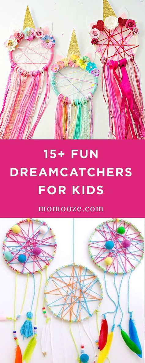 15+ Fun Dreamcatchers for Kids Dreamcatchers For Kids, Unicorn Dream Catcher, 1st Grade Crafts, Dream Catcher For Kids, Diy Dream Catcher Tutorial, Cabin Theme, Dream Catcher Tutorial, Dream Catcher Art, Dream Catcher Craft