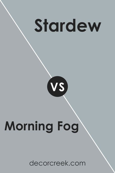 Morning Fog and Stardew by Sherwin Williams offer distinct atmospheric qualities. Morning Fog, a cooler, lighter gray, evokes the ethereal essence of early morning mists, perfect for tranquil spaces. Stardew, warmer and muted, creates a cozy backdrop, ideal for inviting environments. Despite differences, both blend seamlessly with decor styles, offering sophistication and tranquility. Morning Fog Sherwin Williams, Fog Sherwin Williams, Ethereal Essence, Entry Wall, Young House, Morning Fog, Trim Color, Coordinating Colors, Sherwin Williams