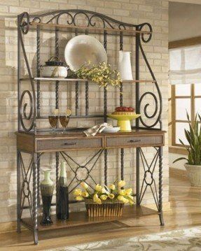 Wrought Iron Bakers Rack Bakers Rack Ideas, Bakers Rack Decorating, Bakers Rack Kitchen, Bakers Racks, Rack Decor, Baker's Rack, Wrought Iron Furniture, Bakers Rack, Home Coffee Bar