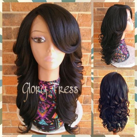 READY To SHIP // Long & Curly Lace Front Wig, Black Bombshell Wig // SALVATION (Free Shipping) Black Bombshell, Sew In Hairstyles, Flat Iron Curls, Bob Braids, Hair 2018, Curly Lace Front Wigs, Round Faces, Sew In, Long Hairstyles