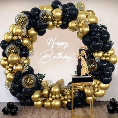 Retirement Decorations, Balloon Wreath, Black And Gold Balloons, Gold Glitter Wedding, Balloon Birthday Party, Anniversary Party Decorations, Colorful Confetti, Gold Confetti Balloons, Graduation Party Supplies