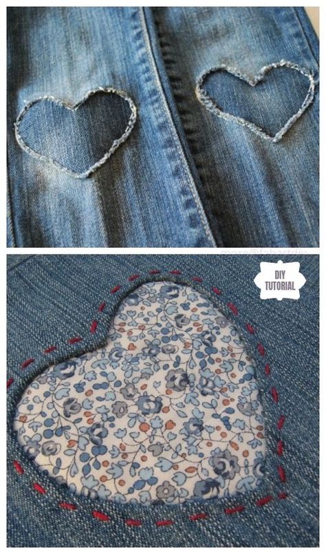 Como Fazer Short, Diy Sy, Mending Clothes, Diy Jeans, Patch Jeans, Heart Diy, Nasu, Visible Mending, Sew Ins