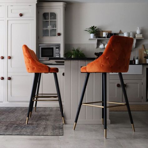 Orange Bar Stools, Orange Bar, Eames Chair, Modern Industrial, Bar Stool, Burnt Orange, Charcoal Grey, Stools, Bar Stools