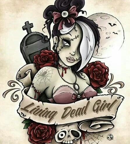 Living dead girl Living Dead Girl, Zombie Pin Up, Zombie Tattoos, Tattoo Painting, Pin Up Girl Tattoo, Rockabilly Art, Illustration Fantasy, Dead Girl, Zombie Art