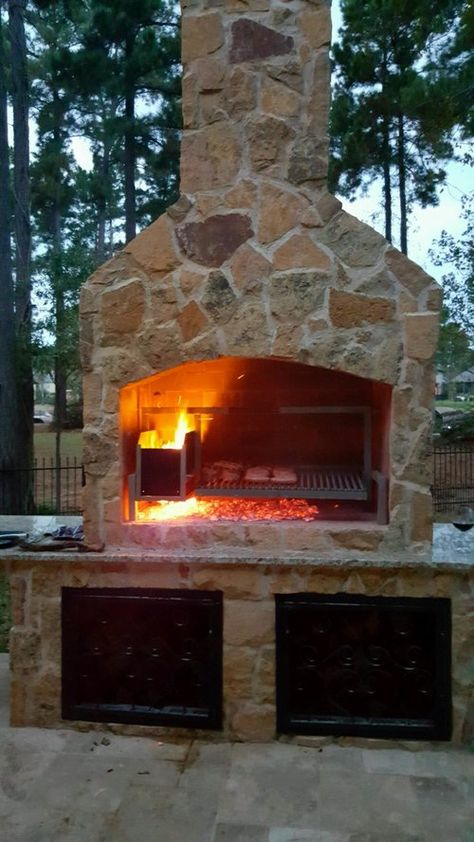 Montana Backyard, Cooking Fireplace, Outdoor Cooking Fireplace, Outdoor Fireplace Pizza Oven, Backyard Bbq Grill, Wood Burning Fireplace Inserts, Argentine Grill, Oven Outdoor, Brick Bbq