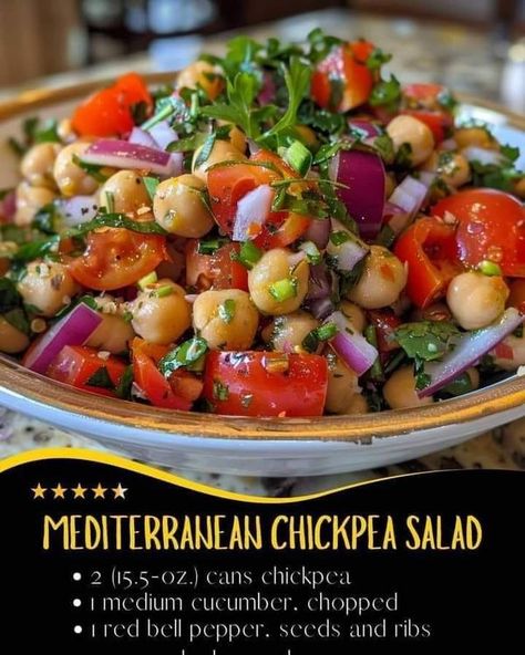 chef gordon ramsay 🍰🍖🥞🍳 | Mediterranean Chickpea Salad | Facebook Portuguese Chickpea Salad, Healthy Portuguese Recipes, Portuguese Salad Recipes, Vegan Portuguese Recipes, Portuguese Salads, Portuguese Side Dishes, Portuguese Dinner, Low Carb Vegan Breakfast, Salad Beans