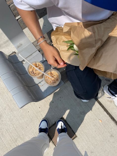 Flowers Boyfriend Aesthetic, Boyfriend Coffee Date Aesthetic, Coffee Couple Aesthetic, Boyfriend Outfit Ideas, Couple Coffee Date Aesthetic, Coffee With Boyfriend, Coffee Boyfriend, Coffee Summer Aesthetic, Coffee Date Aesthetic