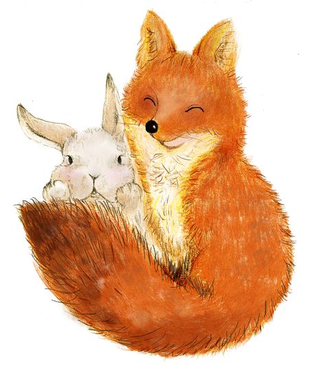 Rabbit Aesthetic, Bunny Tattoos, Art Fox, Fox Drawing, Bunny Painting, Fox And Rabbit, Art Painting Tools, Fox Illustration, Orange Fox