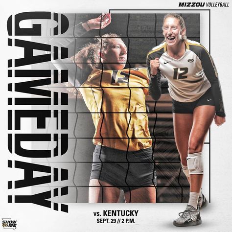 Mizzou Volleyball on Instagram: “‪The calendar has turned. It’s time for SEC Volleyball❗️‬📺 ESPNU‬ ‪#MIZ #ShowMe 🐯🏐‬” Volleyball Gameday Graphic, Game Day Volleyball, Volleyball Graphic Design, Game Day Post, Volleyball Graphics, Volleyball Instagram, Volleyball Schedule, Gameday Graphics, College Sports Graphics