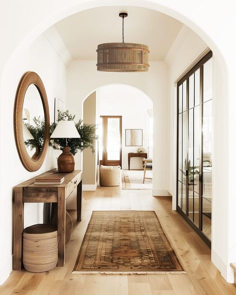 Isn't this hallway the stuff that monochrome dreams are made of? I love the warm earth tones spread throughout this organic modern space.… | Instagram Organic Modern Hallway, Earth Decor, Decor Hallway, Modern Hallway, Cozy Living Rooms, Organic Modern, Modern Spaces, Cozy Living, Earth Tones