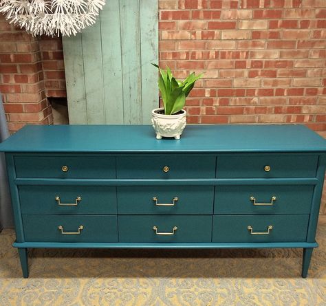 teal dresser gold hardware  SIMPLE REDESIGN - CUSTOM FURNITURE PAINTING - GRAND RAPIDS, MI: SHOP-FINISHED BUY IT NOW Teal Painted Furniture, Teal Furniture, Teal Dresser, Dresser Ideas, Custom Painted Furniture, Victorian Furniture, Furniture Rehab, Painted Dresser, Refurbished Furniture