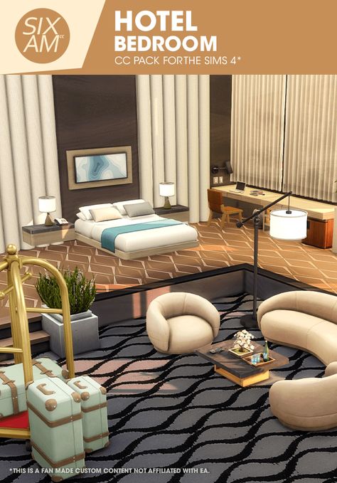 Hotel Bedroom CC Pack - Build / Buy - The Sims 4 - CurseForge Sims 4 Hotel Mod, Sims 4 Hotel, Sixam Cc, The Sims 4 Pack, Lotes The Sims 4, Sims Furniture, Sims Houses, Sims 4 Bedroom, Cc Mods