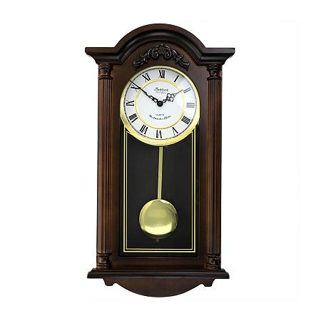 Bedford clock collection offers you the elegance and beauty of classic style with the modern reliable technology of today's wall clocks. Whether a gift to yourself or for someone else, this clock will add a special touch of sophistication to any room. With its stunning chestnut wood finish, golden metallic accents, classic roman numeral analog face, swinging pendulum, and chiming function, this piece an attractive focal point as well as a functional and reliable piece of technology. Chime featur Clock Collection, Chestnut Wood, Pendulum Wall Clock, Roman Numeral, Metallic Accents, Wall Clocks, Wood Finish, Chestnut, Focal Point