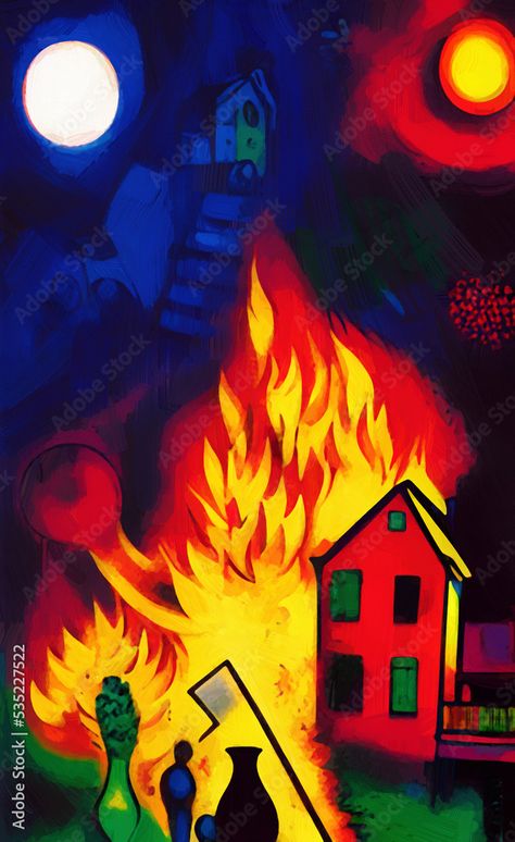 Watercolour Abstract, Burning House, House Drawing, Mix Style, Cubism, Canvas Home, Abstract Watercolor, Digital Painting, Creative Art