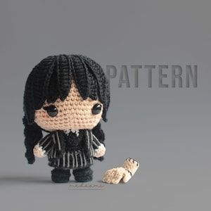 Wednesday Addams Doll, Giraffe Crochet, Kawaii Crochet, Gothic Dolls, Stitch Marker, Fun Crochet Projects, Crochet Kit, Crochet Doll Pattern, Wednesday Addams