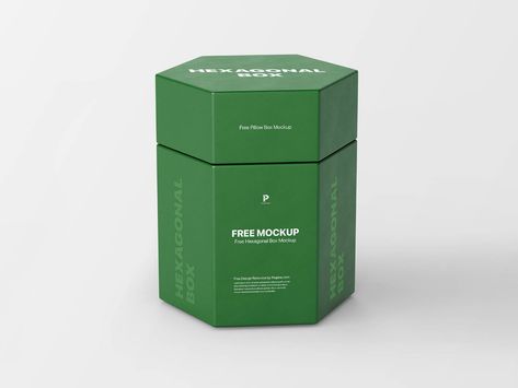 Free Hexagonal Box Mockup PSD - Good Mockups Hexagon Product Design, Hexagon Packaging Design, Hexagon Packaging, Hexagon Box, Perfume Box, Jar Design, Sample Box, Pill Bottles, Free Boxes