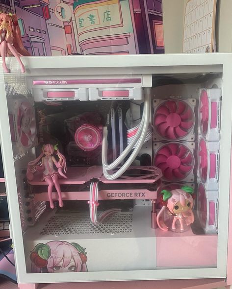 Finally built up the courage to share my gaming pc. I had a lot of fun building this. I provided a link to my pc specs down below ❤️ https://pcpartpicker.com/b/shz7YJ #pink #pinkgamingsetup #pinkgamingpc #sakuramiku #pinkgamingpcbuild #teamgrouptforce #pc #pcgaming #pcparts #pinkaesthetic #instagram #gamergirls #artist #artistsoninstagram #pinkloverscommunity #pinklover #gamingcommunity #idcooling #corsair #corsair5000dairflow #geforcertx #geforce Pc Box Design, Zelda Pc Setup, Kirby Pc Setup, Anime Pc Build, Kawaii Pc Build, Pink Pc Build, Cute Pc Build, Pink Gaming Pc, Pink Pc Setup