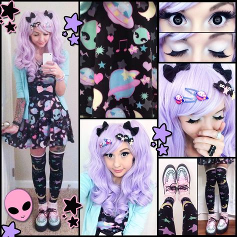 Alexa's Style Blog: I WANT TO BELIEVE Space Alien Daily Style Post Alien Dress, Alien Outfit, Alexa Poletti, Fashion Types, Perky Goth, Goth Outfit Ideas, Pastel Punk, Pastel Goth Outfits, Mascaras Halloween