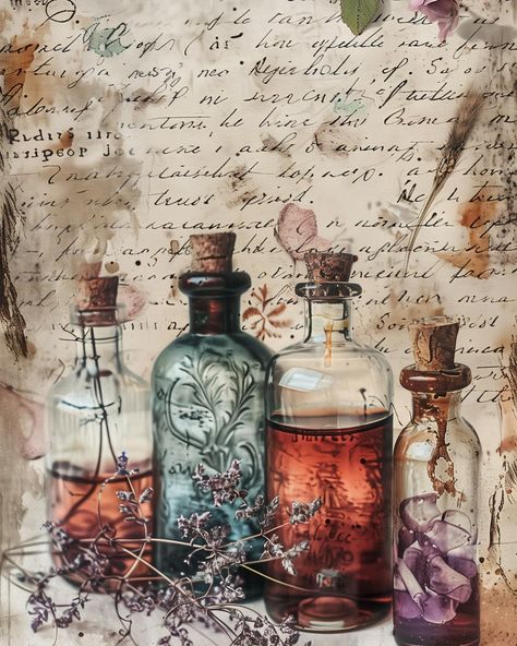 Junk journal apothecary pages! ⭐️ . . #junkjournal #scrapbooking #craft Apocathery Cabinet, Cozy Journaling, Dark Academia Diy, Garreth Weasley, Book Magic, Goth Wallpaper, Magical Herbs, Simple Scrapbook, Magic Aesthetic