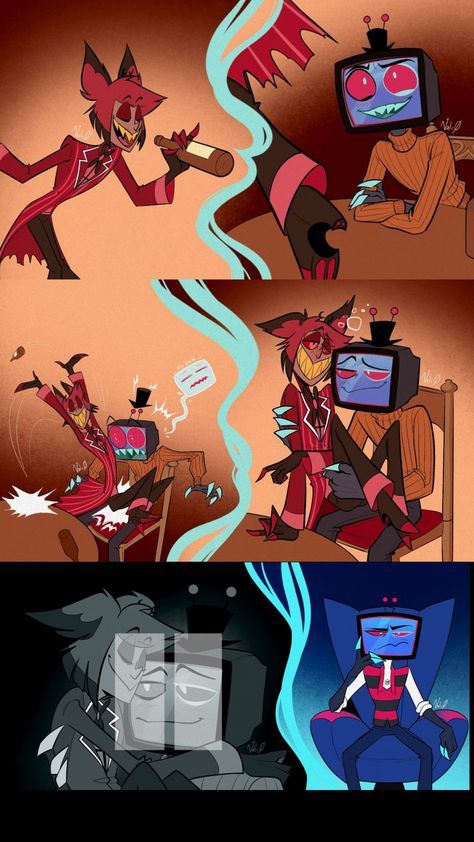 Radiosilence Comic, Vox X Alastor Comic, Staticradio Hazbin Hotel, Radiostatic Fan Art, Vox X Alastor, Radio Static, Pop Culture Magazine, Popee The Performer, Monster Hotel