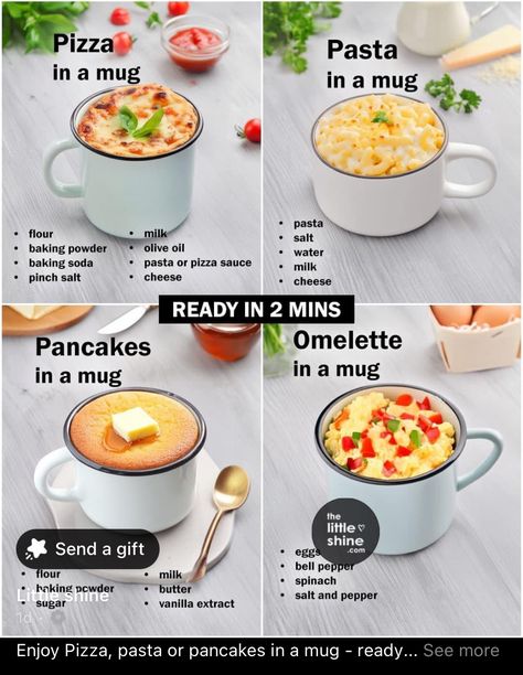 Pizza In A Mug, Mug Meals, Microwave Mug Recipes, Mug Recipes, Microwave Cooking, Bariatric Recipes, In A Mug, Sweet Snacks Recipes, Microwave Recipes