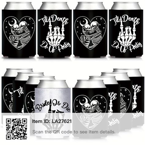 Gothic Wedding Decorations, Party Cooler, Halloween Bridal Showers, Bride Or Die, White Bachelorette, Bride Vibes, Gothic Bride, Bridesmaid Favors, Wedding Koozies