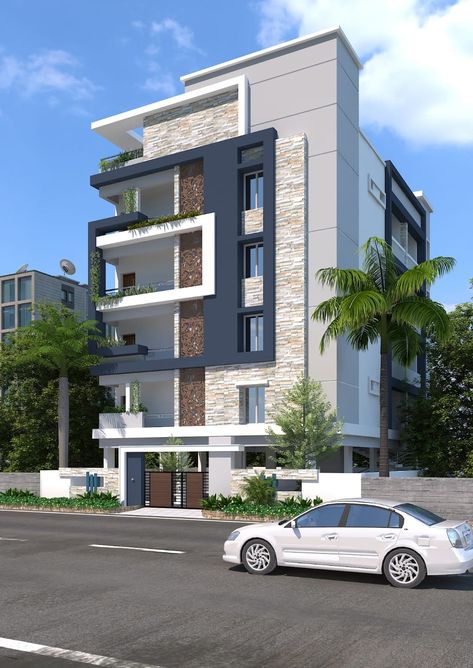 5 Floors Apartment Elevation Design, Residential Elevations, Apartment Elevation, Building Elevations, Small Apartment Building Design, Beautiful Bungalow, Front Building Design, Building Design Plan, Small Apartment Building