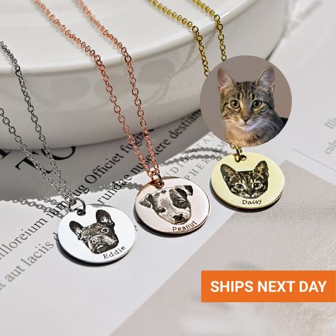 Custom Pet Portrait Necklace Pet Jewelry Dog Memorial Gift - Etsy Personalized Engraved Jewelry, Portrait Jewelry, Portrait Necklace, Necklace Cat, Pet Jewelry, Dog Memorial Gift, Dog Christmas Gifts, Pet Loss Gifts, Dog Necklace