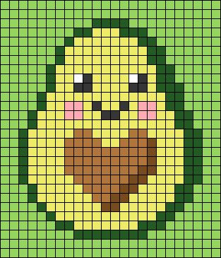 Pixel Art Avocado, Kawaii Perler Beads, Fruit Pixel Art, Food Pixel Art, Pixel Art Food, Hama Art, Kawaii Cross Stitch, Art Plan, Happy Smiley Face