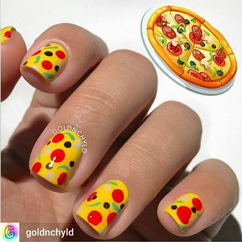 #Pizza #Nails * By #goldnchyld * #cutenailart#cutenails#nailsofinstagram#nailsofig#nailpolish#pizzadesign #pizzas #pepperoni #snacks #uniquenails #junkfood #junknails #Regrann #nailartpics #nailsandpolish #nailfies #nailpicsdaily #nailartist #💅 Pizza Nails, Food Nail Art, Neon Nail Art, Food Nails, Nail Art For Kids, Funky Nail Art, Crazy Nails, Nails For Kids, Nails Polish