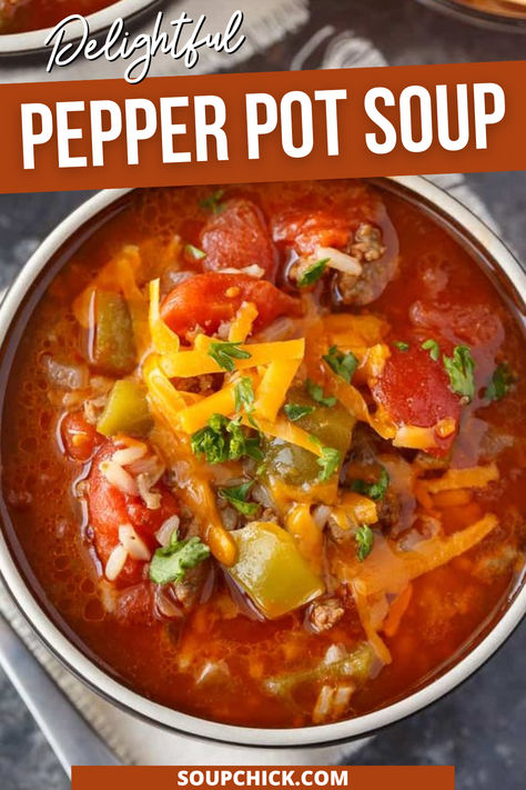 Pepper Pot Soup Recipe Soup With Peppers And Onions, Pepperpot Soup, Pepper Pot Soup Recipe, Pepper Pot Soup, Sipping Soup, Pepper Soup Recipe, Crockpot Stuffed Peppers, Pepper Soup, Soup Crocks