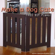 Looking for homemade pet gate ideas that look store bought and that your doggies will love? Check out this indoor DIY plan for a folding free standing dog gate. It's decorative enough to leave out and neatly folds when not in use. FREE PLANS! Pet Gate Ideas, Diy Dog Kennel Indoor, Dog Kennel Indoor, Freestanding Dog Gate, Diy Dog Gate, Indoor Porch, Dog Kennel Furniture, Diy Dog Kennel, Gate Ideas