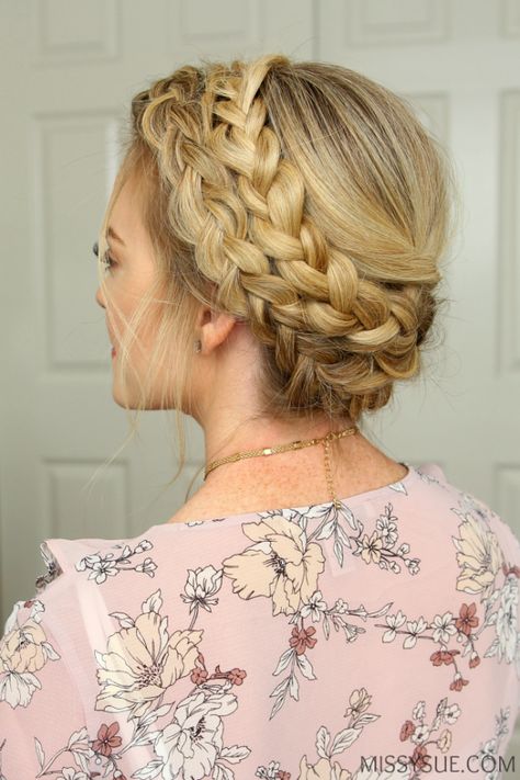 double-dutch-milkmaid-braids-hairstyle Wedding Hairstyles With Crown, Nurse Hairstyles, Milkmaid Braid, Braided Hair Tutorial, Bridal Hair Updo, Prom Hairstyles For Long Hair, Braids Hair, Crown Braid