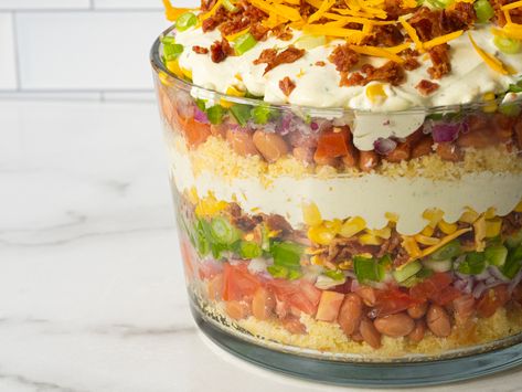 Southern Cornbread Salad – 12 Tomatoes Corn Bread Salad, Layered Cornbread Salad, Southern Cornbread Salad, Recipe Cornbread, Unique Pasta Salad, Bread Salad Recipe, Cornbread With Corn, Cornbread Salad, Moist Cornbread