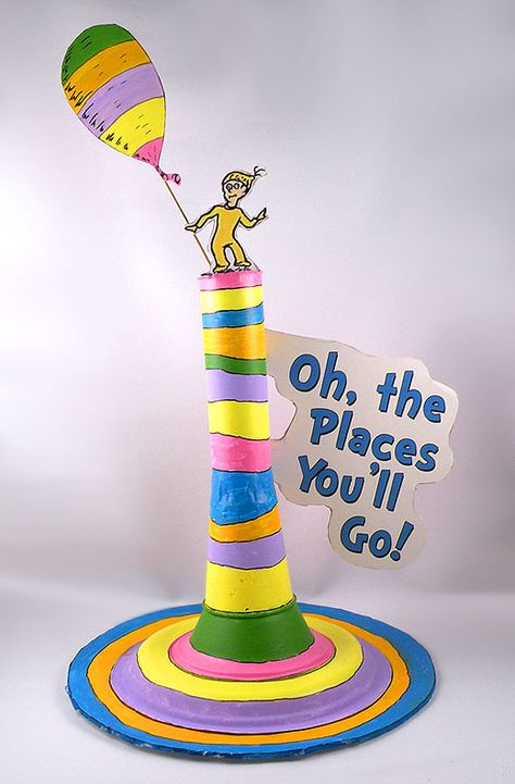 Table decoration (2a): Oh The Places You'll Go  note: can be placed on Graduates' table too Oh The Places Youll Go Decorations, Dr Seuss Party Ideas, Preschool Graduation Party, Kindergarten Graduation Party, Dr Seuss Crafts, Desk Ornament, Dr Seuss Birthday Party, Seuss Classroom, Seuss Crafts