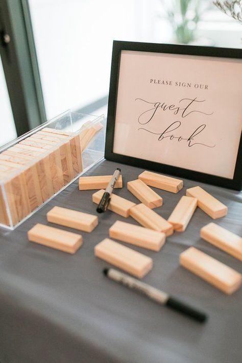 Unique wedding reception guestbook using Jenga pieces | Brittany Juravich Photography www.brittanyjuravich.com Small Church Wedding, Jenga Wedding Guest Book, Jenga Wedding, Small Church Weddings, Upstate Ny Wedding, Church Wedding Ceremony, Unique Wedding Receptions, Wedding Cake Alternatives, Wedding Ceremony Traditions