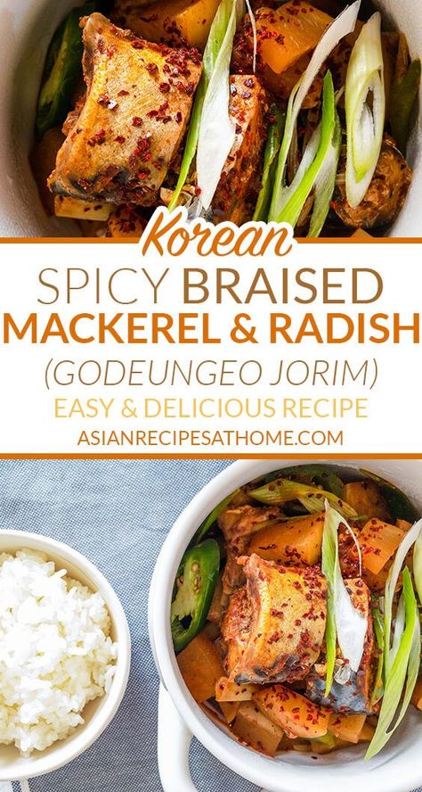 Korean Mackerel Recipe, Korean Fish Recipes, Korean Mackerel, Korean Radish, Radish Recipe, Asian Fish, Asian Seafood, Recipes Spicy, Spicy Seafood