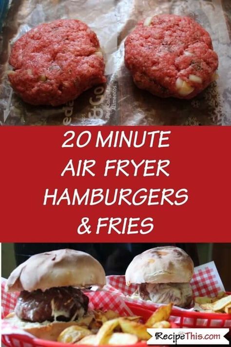 Recipe This | Air Fryer Hamburgers Airfryer Hamburgers, Air Fryer Hamburgers, Air Fryer Fries, Avocado Dessert, Cooks Air Fryer, Air Fried Food, Air Fryer Oven Recipes, Airfryer Recipes, Air Fry Recipes