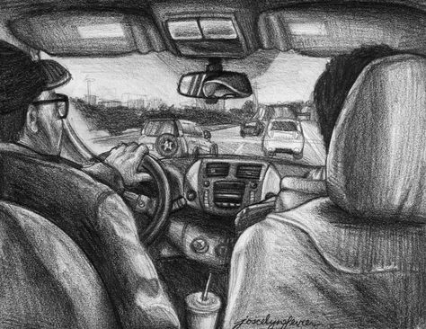 OBSERVATIONAL DRAWING: View From the Back Seat, Jocelyn Fever. Unusual Points of View. Taking a road trip with your family this summer? How to make time pass more quickly....simple but effective! Pov Drawing, Intermediate Art, Ap Portfolio, Third Space, Ap Drawing, Points Of View, Observational Drawing, Different Points Of View, Time Pass