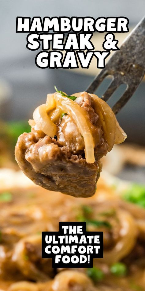 Hamburger steak and gravy recipe Hamburger Steak Recipes, Steak And Gravy, Hamburger Steak And Gravy, Hamburger Steaks, Salisbury Steak Recipes, Gravy Ingredients, Creamy Lemon Chicken, Easy Hamburger, Hamburger Steak