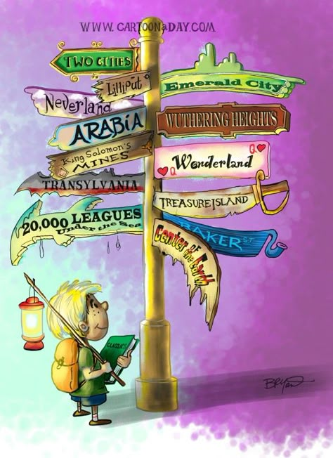 classic books | Kids Imagination Adventure-Classic Books Cartoon School Murals, Reading Adventure, Mural Ideas, Kids Imagination, Book Shop, Library Displays, Library Decor, Gifted Education, Sign Post