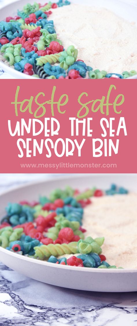 Taste Safe Sensory Play - Under the Sea Sensory Bin Under The Sea Sensory Bin, Sea Sensory Bin, Under The Sea Sensory, Taste Safe Sensory Play, Taste Safe Sensory, Playdate Activities, Sensory Bin For Toddlers, Sensory Bin Play, Ice Painting