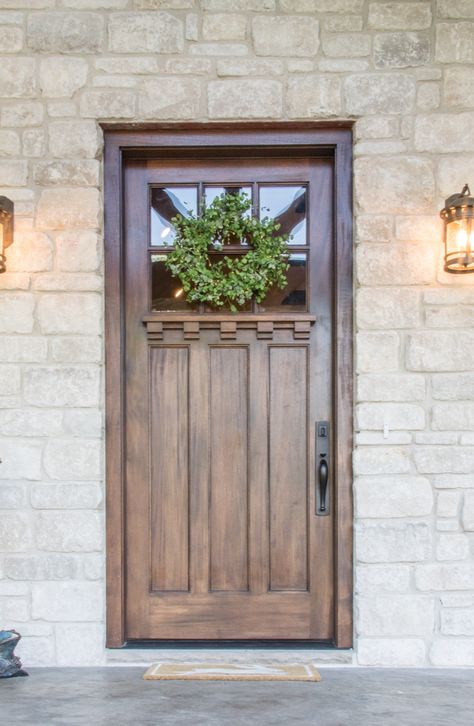 Upgrade Front Door Diy, Front Door Ideas Brick House Ranch Style, Solid Front Door Ideas, Front Door Replacement Ideas, Wood Stained Front Door, Front Door Renovation, Single Front Door Ideas, Diy Front Door Makeover, Diy Exterior Door