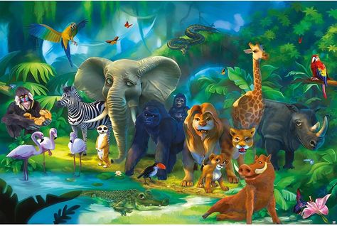 Jungle Animals Pictures, Safari Mural, Wilderness Decor, Jungle Wall Decor, Jungle Mural, Wallpaper Large, Animal Mural, Wild Safari, Adventure Art