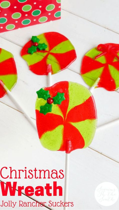 Even your kids can help you make these fun Jolly Rancher Christmas Wreath Suckers! #jollyrancher #christmas #wreaths #christmascandyrecipes Cooking Cookies, Christmas Candy Recipes, Jolly Rancher, Fun Treats, Treat You, Hard Candy, Holiday Treats, Christmas Treats, Christmas Wreath