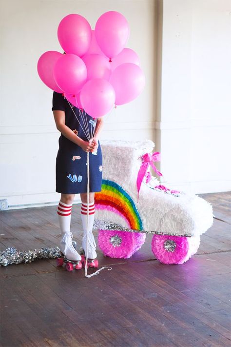 DIY Roller Skate Piñata | Oh Happy Day! Barbie Roller Skate Party, Roller Skate Birthday Party, Skate Birthday Party, Roller Skate Birthday, Skate Birthday, Skating Party, Roller Skating Party, Piñata Ideas, Diy Pinata